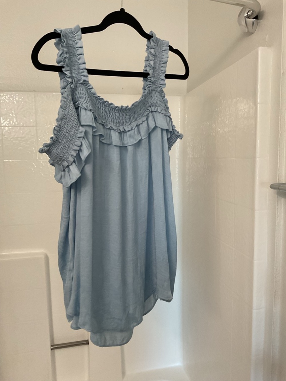 Anthropologie Light Blue Ruffle Smocked Tank